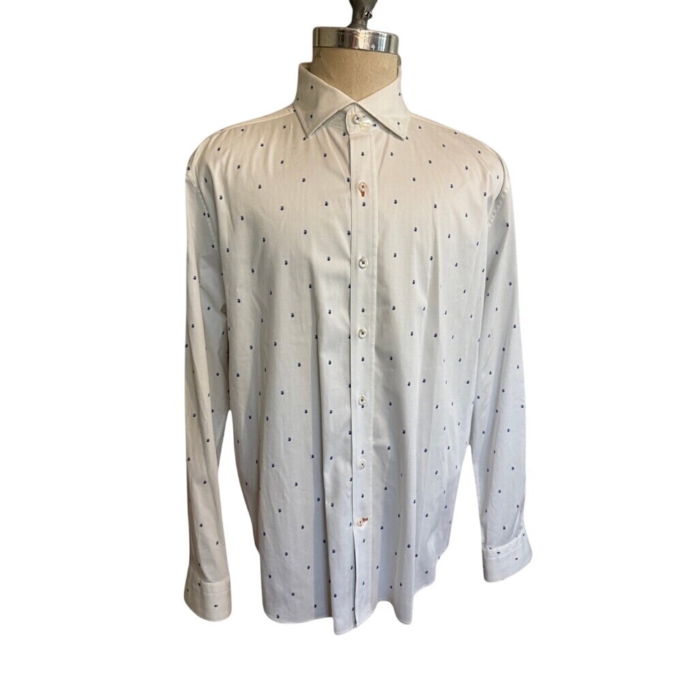 Robert Graham Modern Americana White Paisley Tailored Fit Shirt Mens 2XL SKU 310